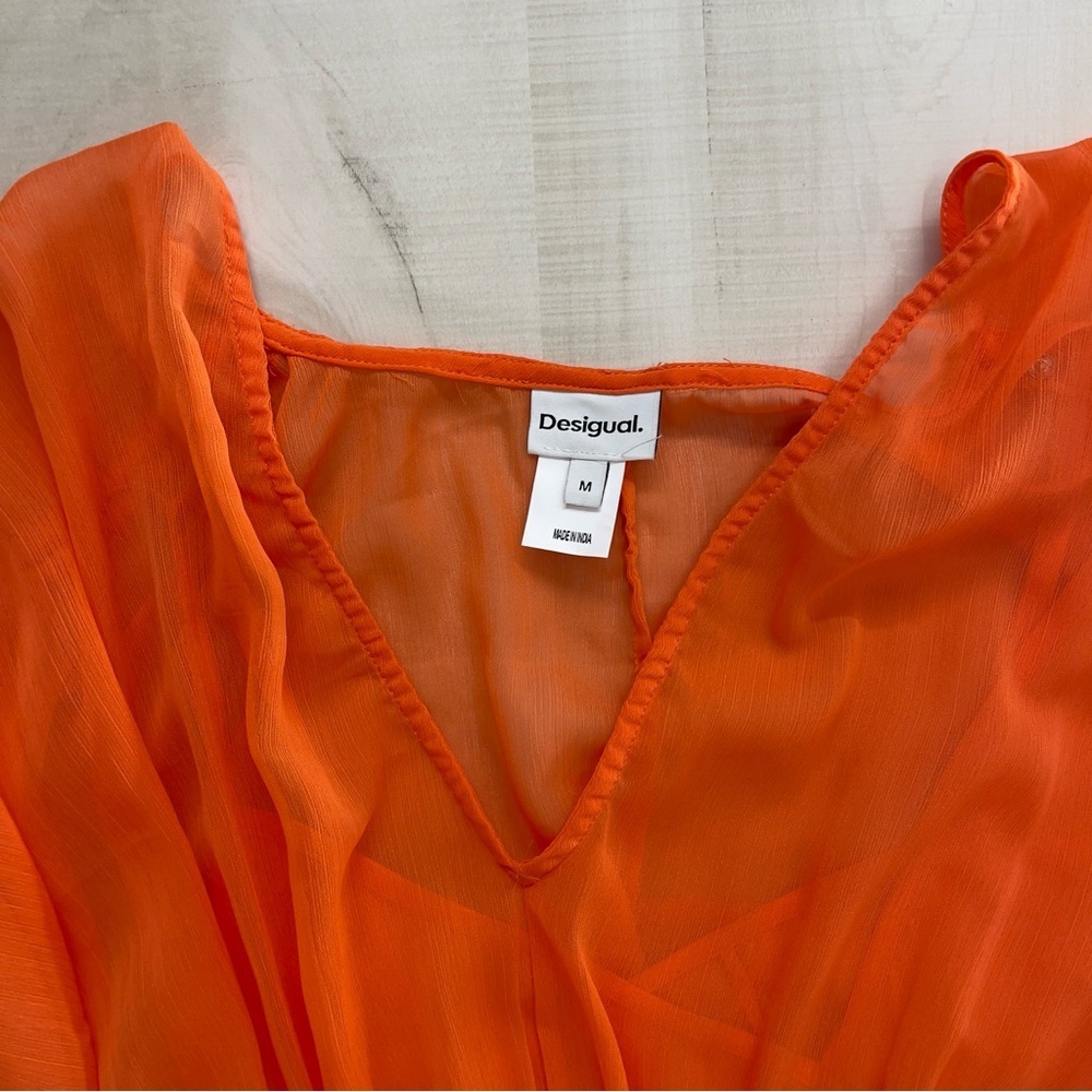 DESIGUAL Orange flowy maxi dress beautiful event travel vacation M - Picture 6 of 9
